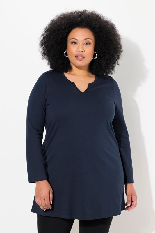 Notch Neckline Long Sleeve Knit Tunic