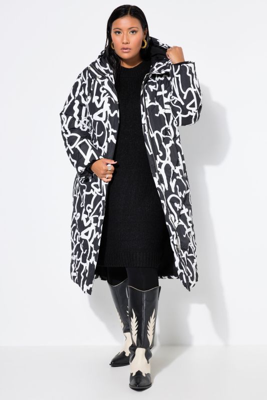 Scribble Print Oversized Puffer Coat