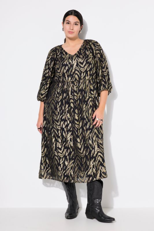 Abstract Metallic Print Balloon Sleeve Dress