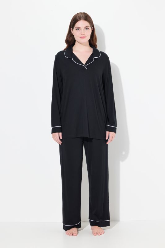 Contrast Piping Lapel Collar Pajama Set