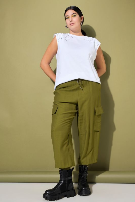 Cargo trousers, wide shape, elastic waistband and hem