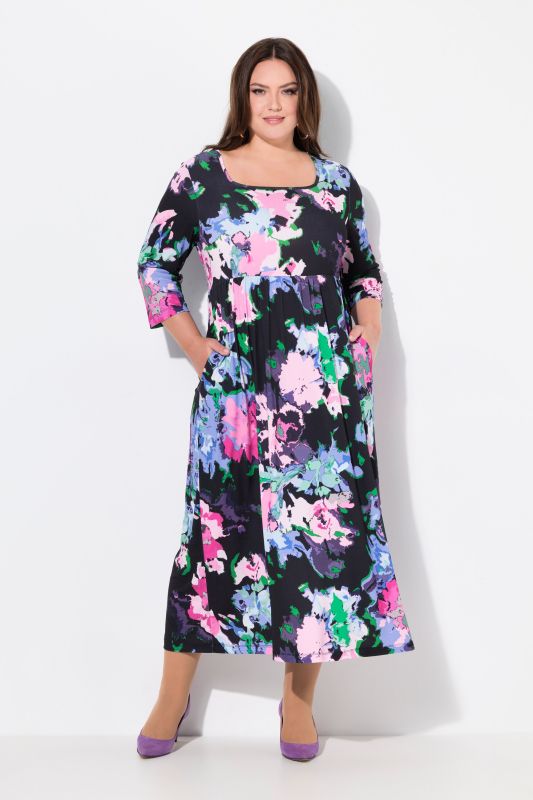 Matte Jersey Abstract Floral Print Empire A-line Pocket Dress