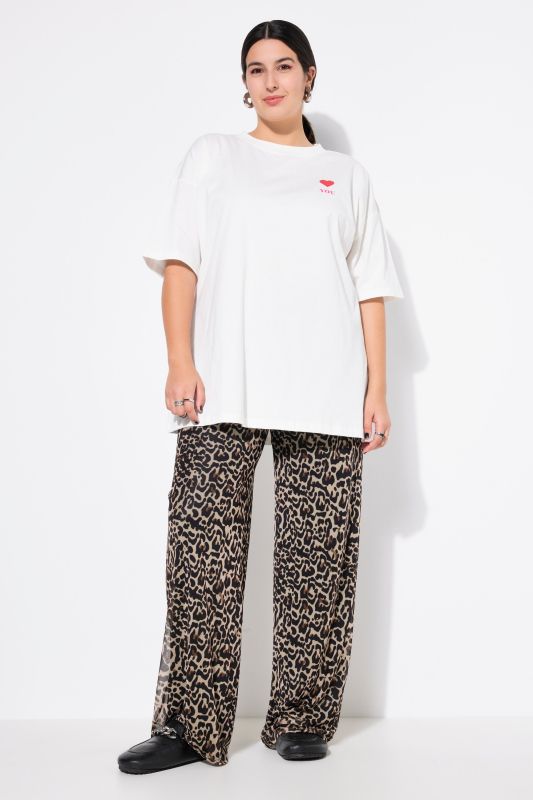 Mesh trousers, wide legs, leo print