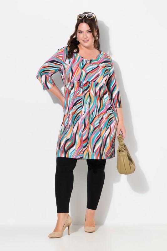 Brushstroke Print Empire Knit Tunic Dress