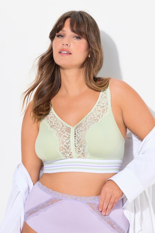 Stripe Elastic Lace Accent Wirefree Minimizer Bra