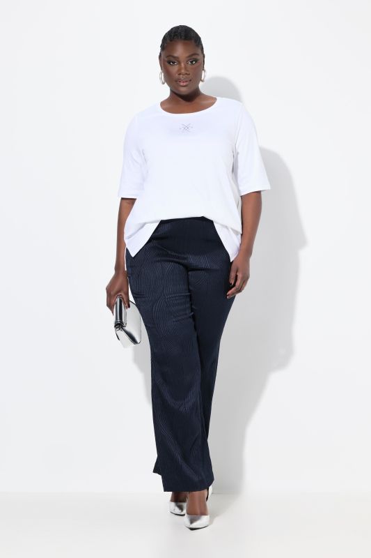 Textured Wide-Leg Pull-On Pants