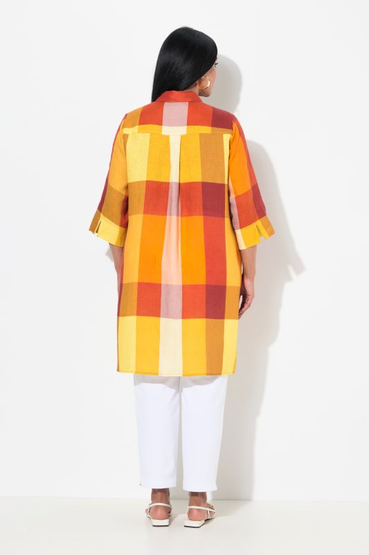 Linen Madras Check 3/4 Sleeve Shirt Dress