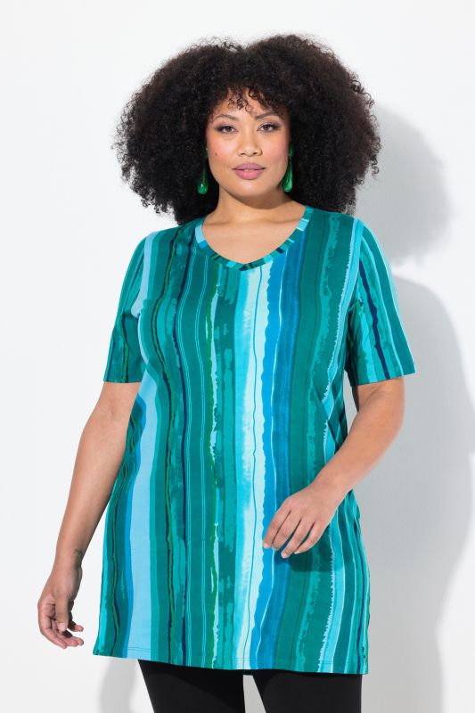 Rainbow Stripe V-Neck Short Sleeve Knit Tunic