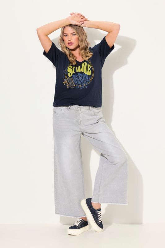 Jeans Mary, fringe hem, wide leg, stretch