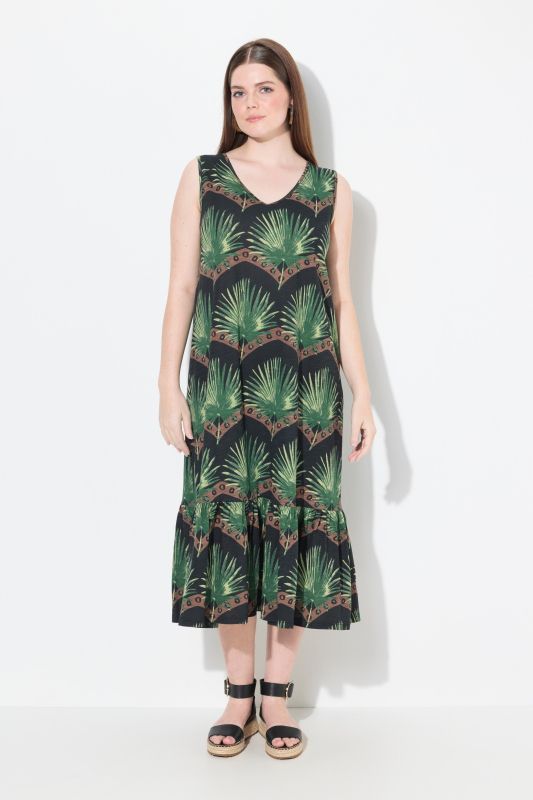 Eco Cotton Sleeveless Palm Print Dress