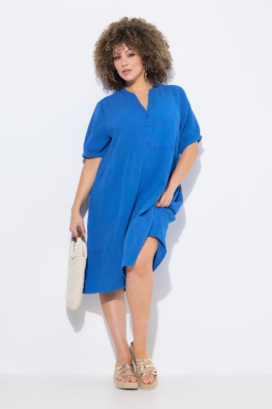 A-Line Short Sleeve Muslin Dress
