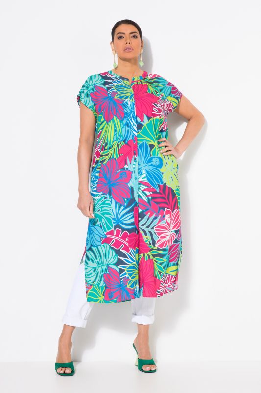 Tropical Leaf Print Cap Sleeve Dress