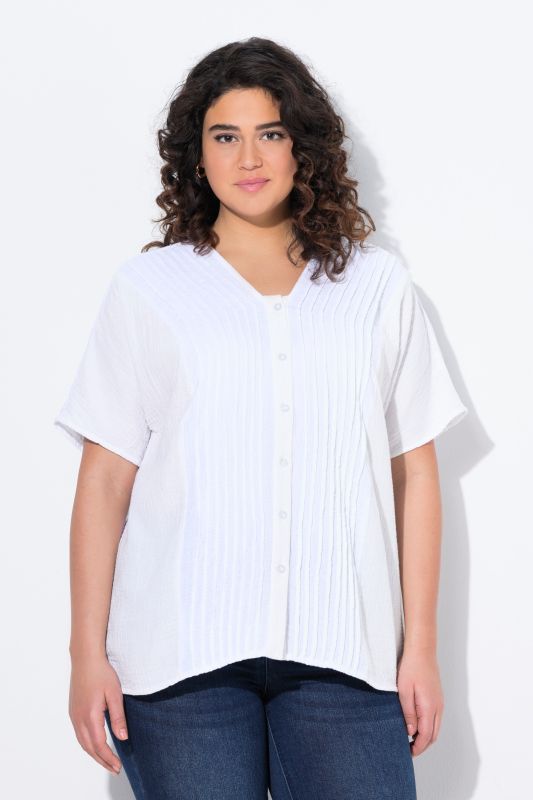 Muslin Short Sleeve Pintuck Blouse