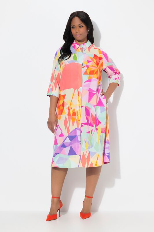 Flamingo Print 3/4 Sleeve Button Down Dress