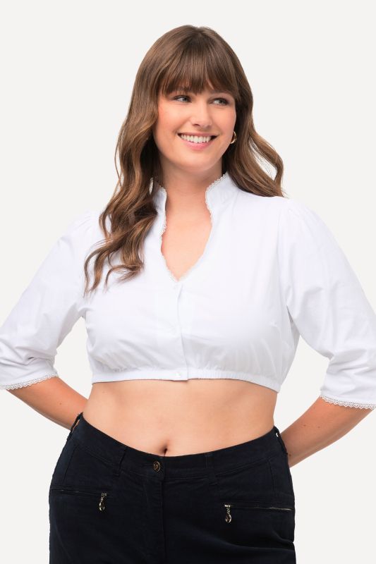 Cropped Collared 3/4 Sleeve Dirndl Blouse