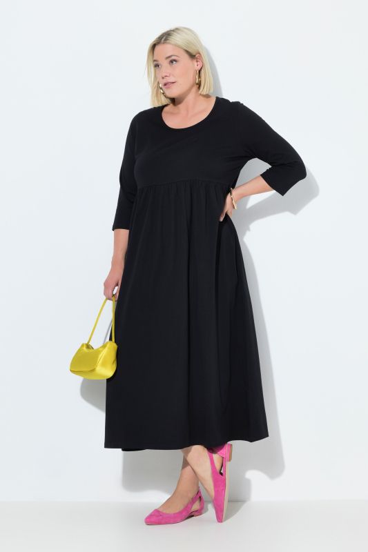 Cotton Knit 3/4 Sleeve Empire Pocket Dress