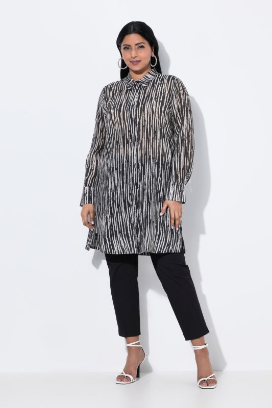 Textured Striped Button Down Tunic Blouse