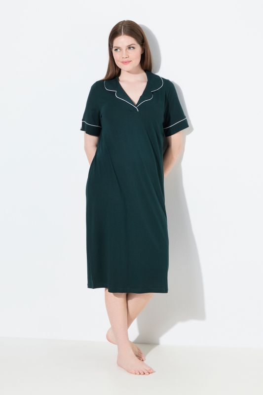Lapel Collar Short Sleeve Nightgown