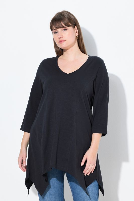 Eco Cotton V-Neck Pointed Hem A-line Fit Tee