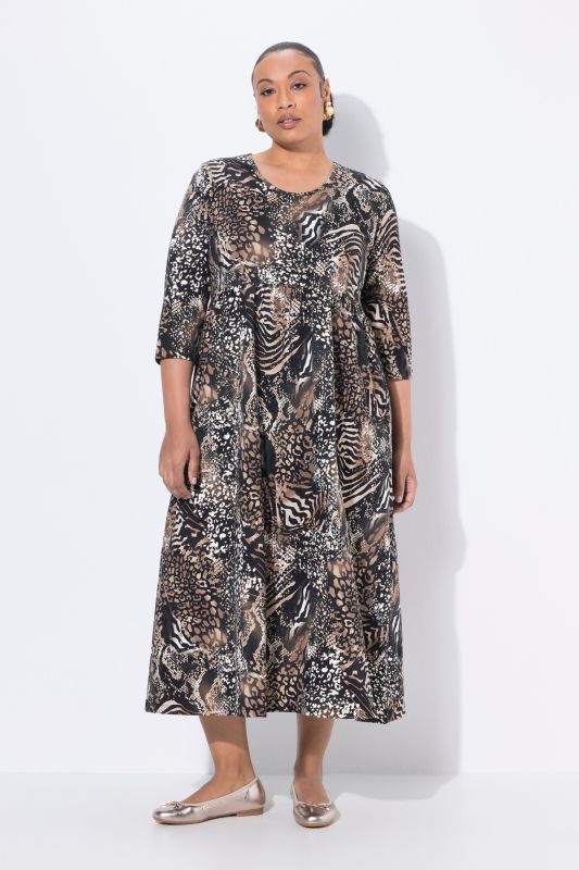Animal Print Empire Knit A-Line Pocket Dress