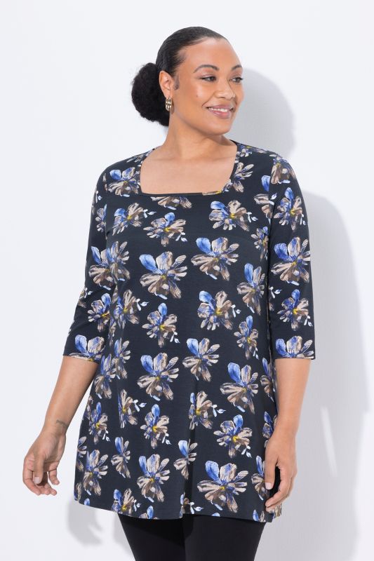 Flower Print Empire Knit Tunic