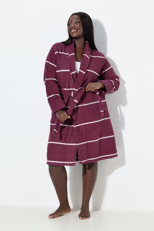 Striped Terrycloth Belted Tie Waist Bathrobe
