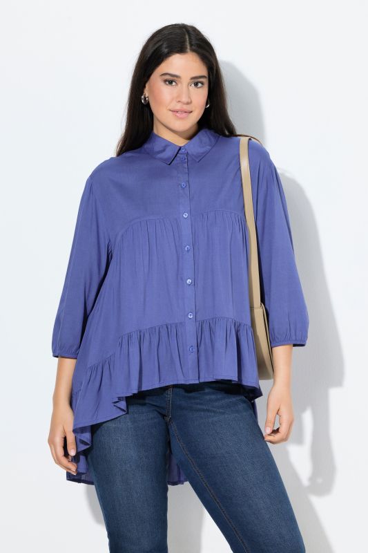 Asymmetric Flounce Panel 3/4 Sleeve Tunic Blouse