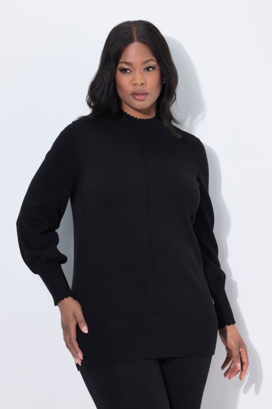 Scalloped Hem Bishop Sleeve Sweater