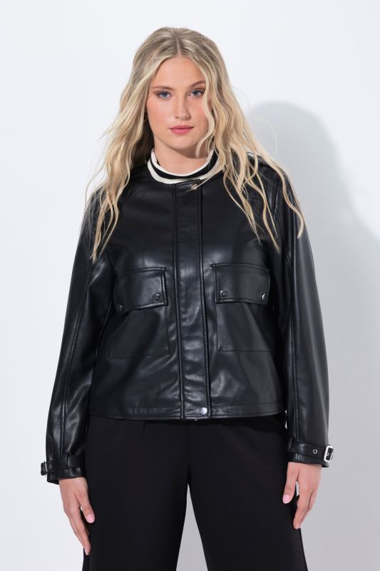 Faux Leather College Collar Jacket