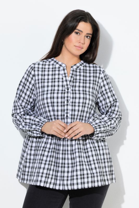 Checked Flounce Panel Button Down Blouse