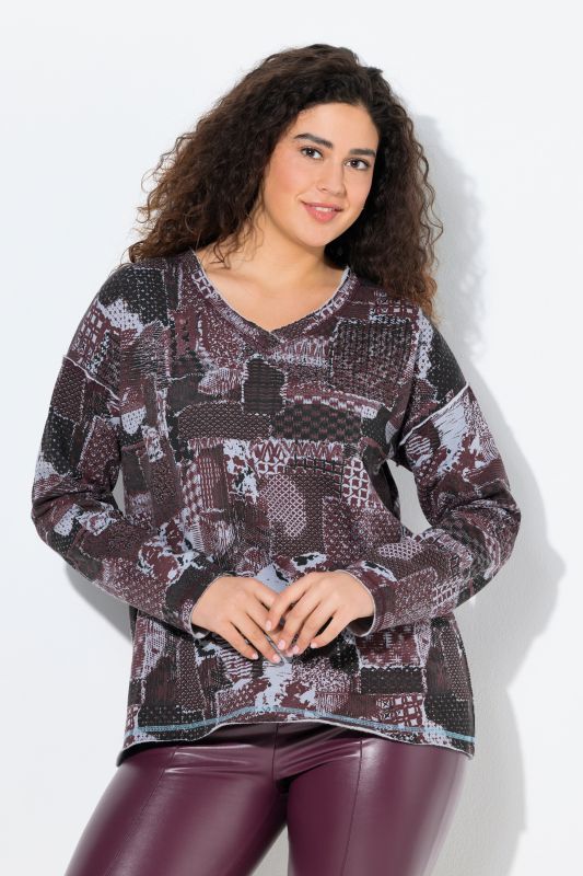 Patch Print V-Neck Sweatshirt