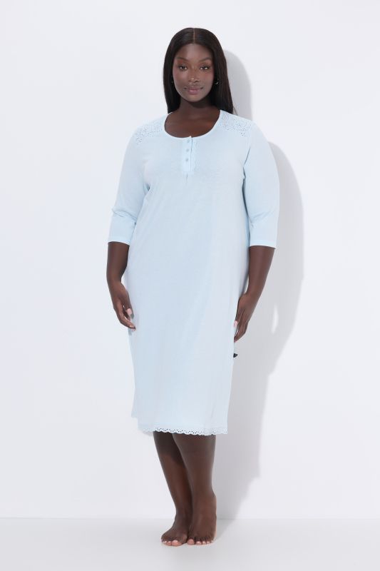 Broderie Anglaise Detail 3/4 Sleeve Nightgown