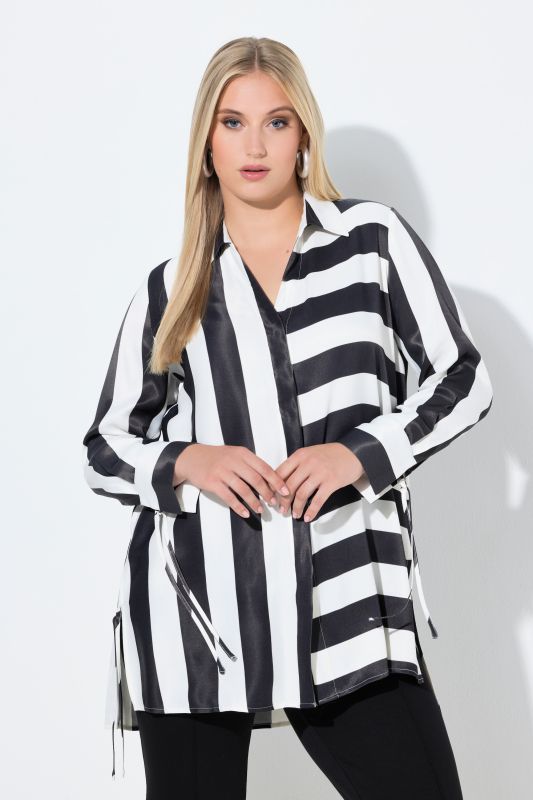 Mixed Stripe Button Front Tunic Blouse