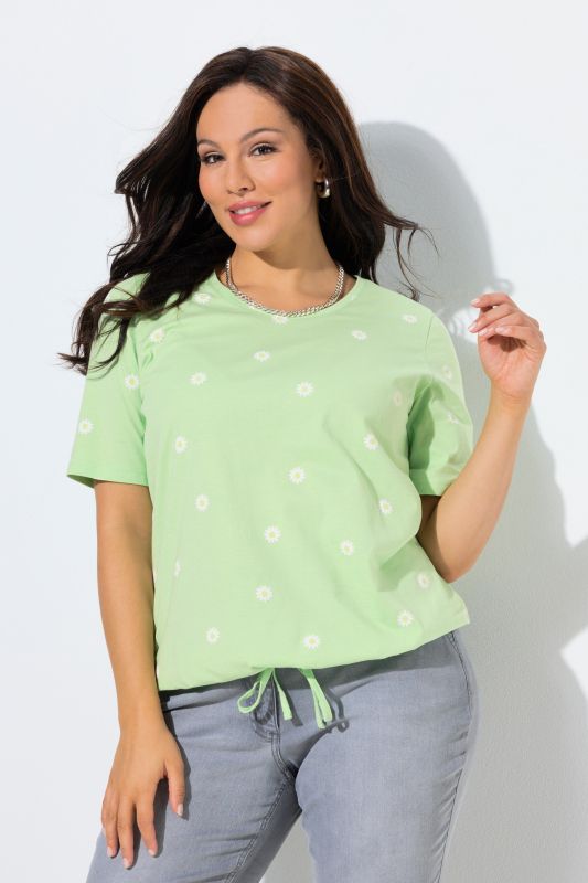 Daisy Print Short Sleeve Drawstring Tee