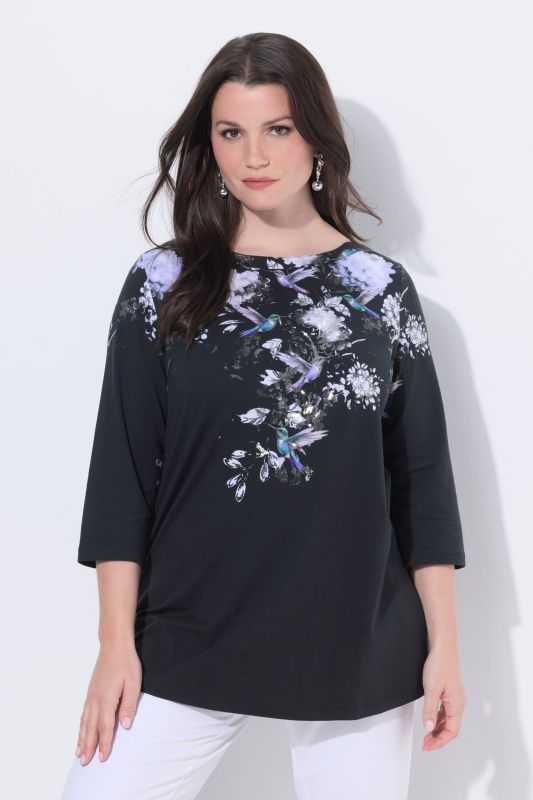 Тениска с принт на колибри