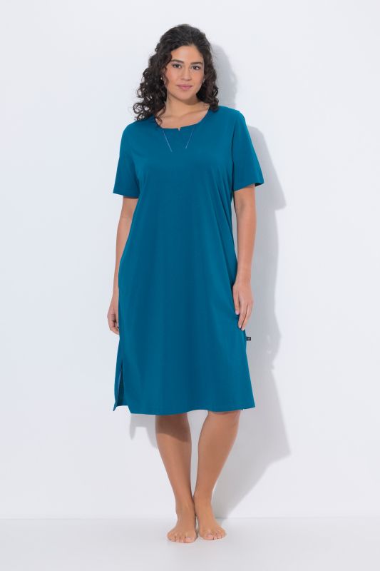 Satin Piped Notch Neck Cotton Knit Nightgown