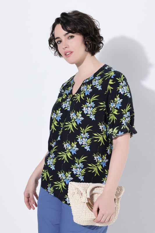 Printed Split Neck Short Sleeve Blouse
