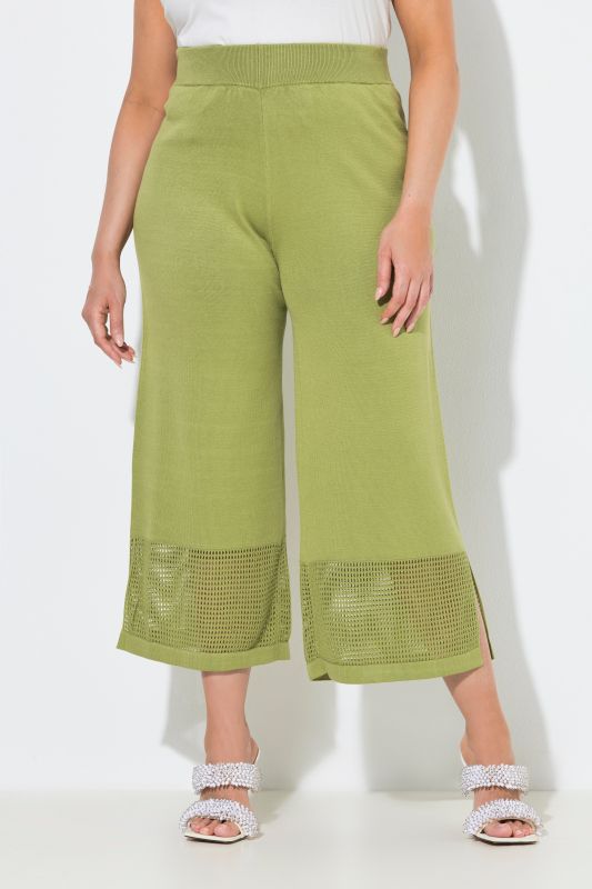 Openwork Stripe Elastic Waist Cropped Pants