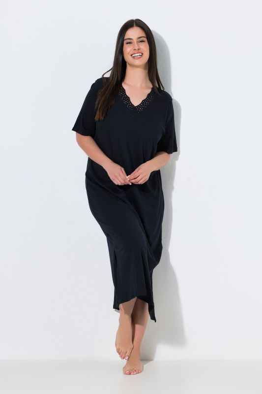 Eyelet Trim V-Neck Super Soft Cotton Blend Nightgown