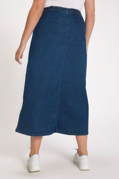 Elastic Waist Pocket Stretch Denim Skirt