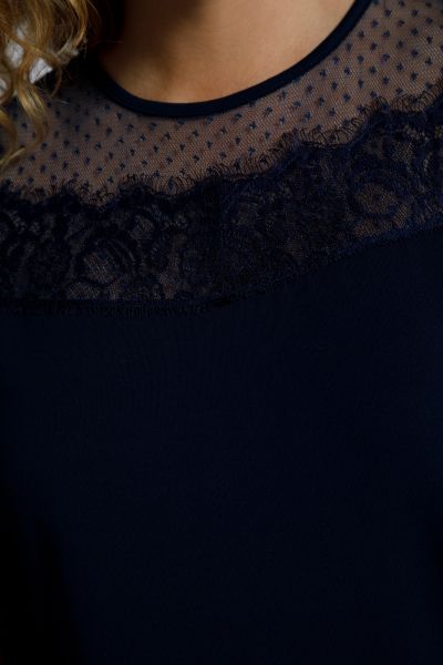 Lace Detail Short Sleeve Stretch Knit Nightgown