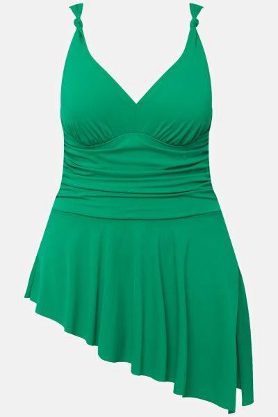Asymmetrical Draped Skirted Swimsuit with Built-in Bottoms