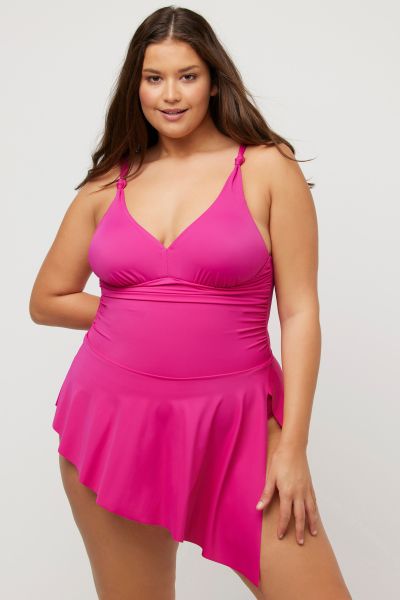 Asymmetrical Draped Skirted Swimsuit with Built-in Bottoms