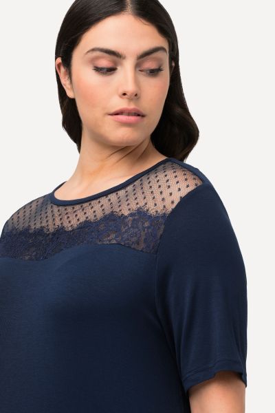 Lace Detail Short Sleeve Stretch Knit Nightgown