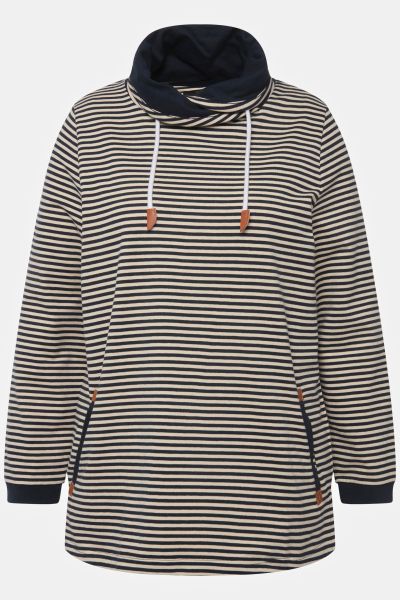 Fine Stripe Draped Collar Sweatshirt
