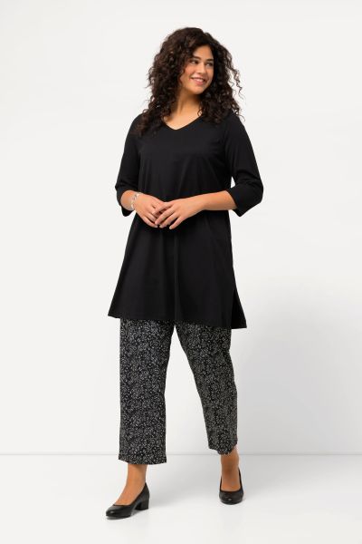 Black White Floral Print Knit Elastic Waist Pocket Pants