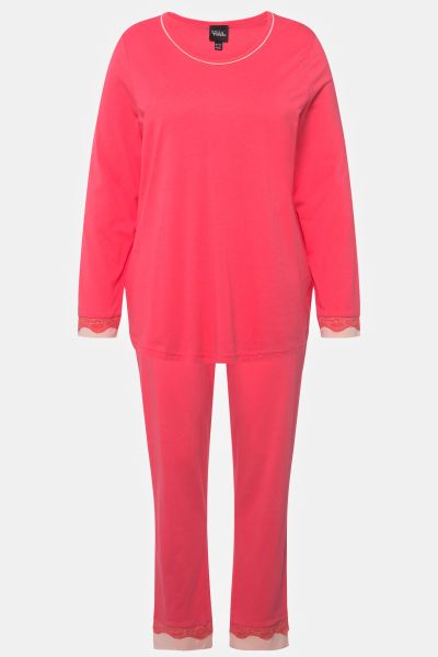 Lace Hem Super Soft Cotton Blend Knit Pajama Set