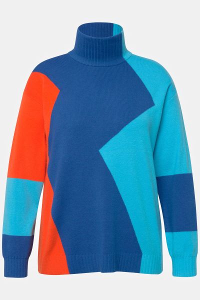 Colorblock Long Sleeve Turtleneck Sweater