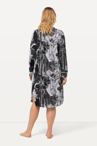 Split Neck Long Sleeve Floral Nightgown