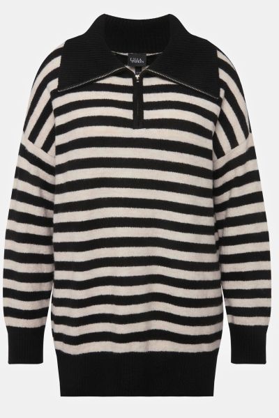 Striped Troyer Collar Sweater